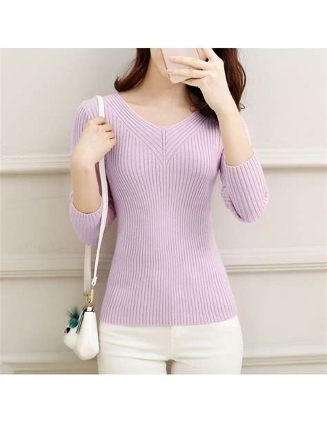 Elasticity Soft Women Sweater Autumn Pullovers Knitted Sweaters Women V