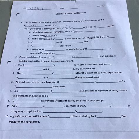 The Scientific Method Worksheet Answer Key