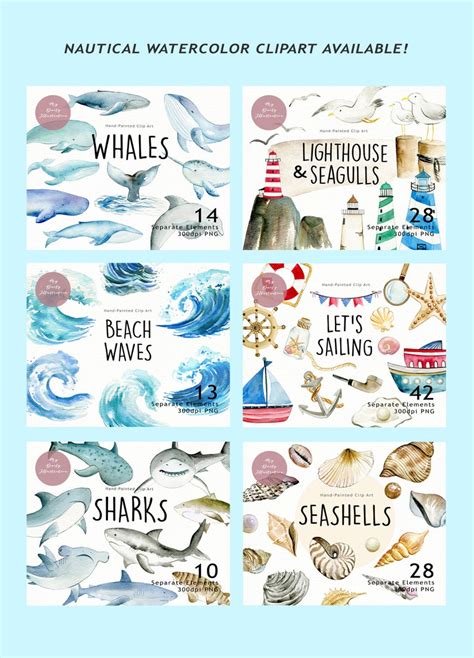 Watercolor Ocean Waves Clipart Set For Summer Project Beach Etsy