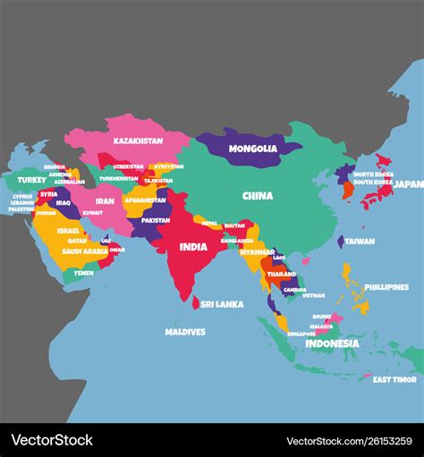 Asia Map With The Name Of Countries Royalty Free Vector