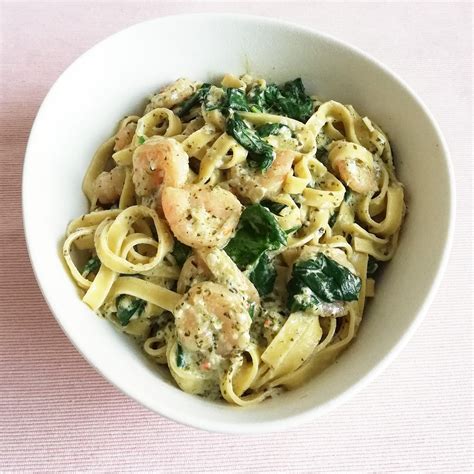 Pasta Scampi met spinazie roomsaus