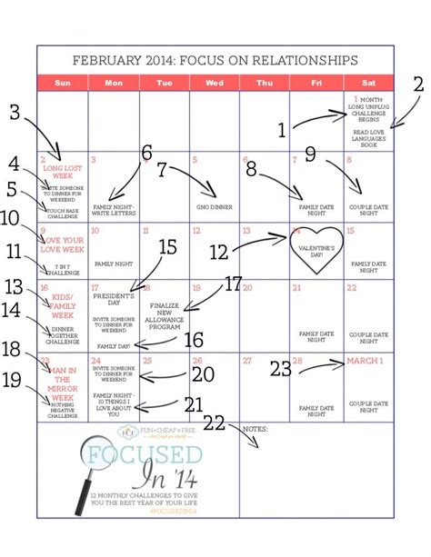 Free February Calendar Focus On Relationships Fun Cheap Or Free