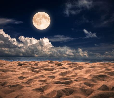 Sandy Beach And Moon At Night Stock Photo Image Of Crescent