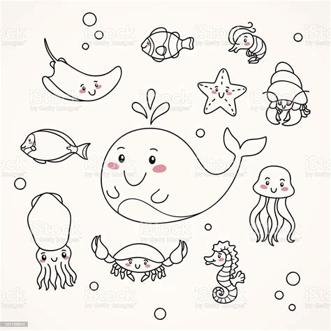 Cute Sealife Doodles Stock Vector Art And More Images Of Animal 161759542