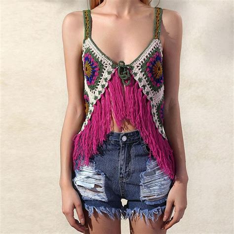 Handmade Multi Color Crochet Women Summer Boho Beach Tank Tops Camisole