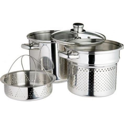 Si quieres cocinar pimientos enteros al vapor, usa una vaporera lo suficientemente grande para contener los pimientos en posición vertical. Olla para Pasta con Vaporera y Colador