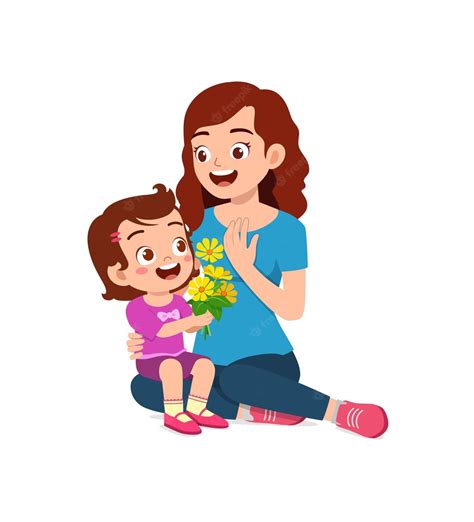 Premium Vector Little Kid Give A Flower To Mother
