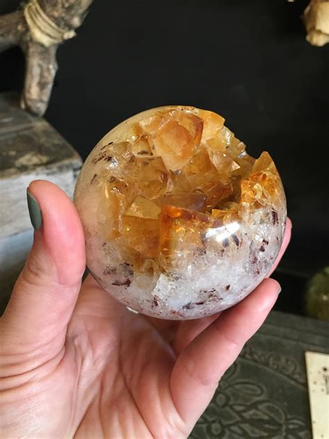 Citrine Crystal Ball Raw Citrine Geode Crystal Sphere Big Crystal