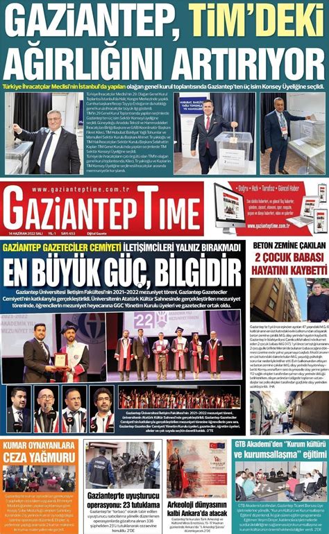 Haziran tarihli Gaziantep Time Gazete Manşetleri