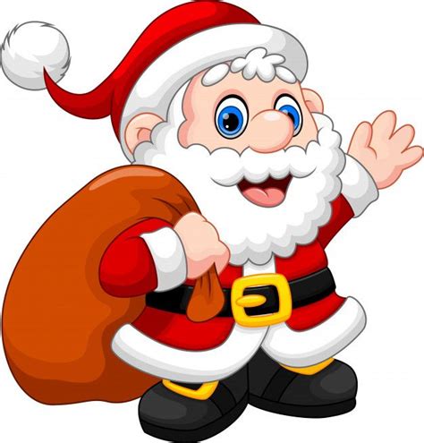 Cheerful Santa Claus Waving And Carrying Christmas T