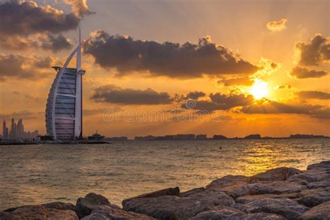 Burj Al Arab And Marina At The Sunset Dubai Editorial Photography