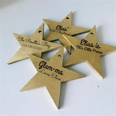 Personalized Gold Wood Star Ornaments Personalized Ornament Etsy