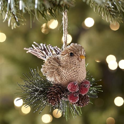 This Adorable Natural Burlap Bird Ornament Looks Right At Home In Your Christmas Tree Ornamen
