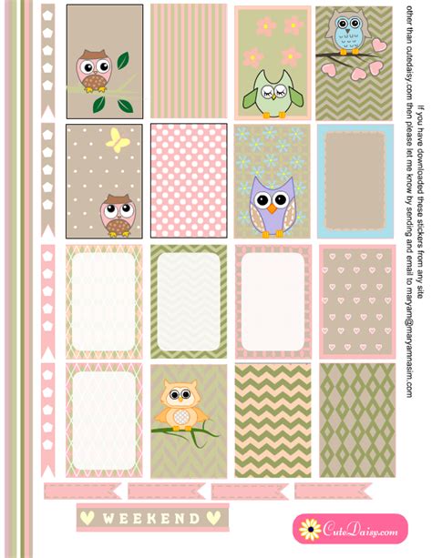 Free Printable Owl Stickers For Planner