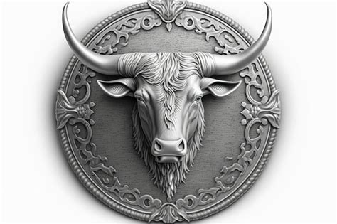 Premium Ai Image Silver Emblem Head Of A Bull White Background Stock
