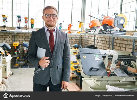 Portrait Successful Salesman Wearing Suit Posing Looking Camera