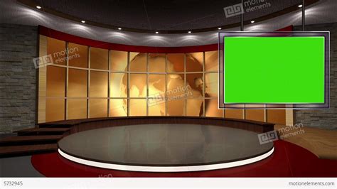 News Tv Studio Set Virtual Green Screen Backgro Stock Video Footage