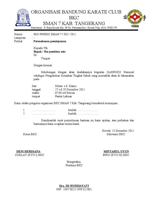 Seperti pada kesempatan sebelum surat peminjaman barang ialah surat yang di pergunakan untuk meminja suatu barang, umumnya mencakup jumlah dari berapa barang atau alat. Surat Peminjaman Tenda
