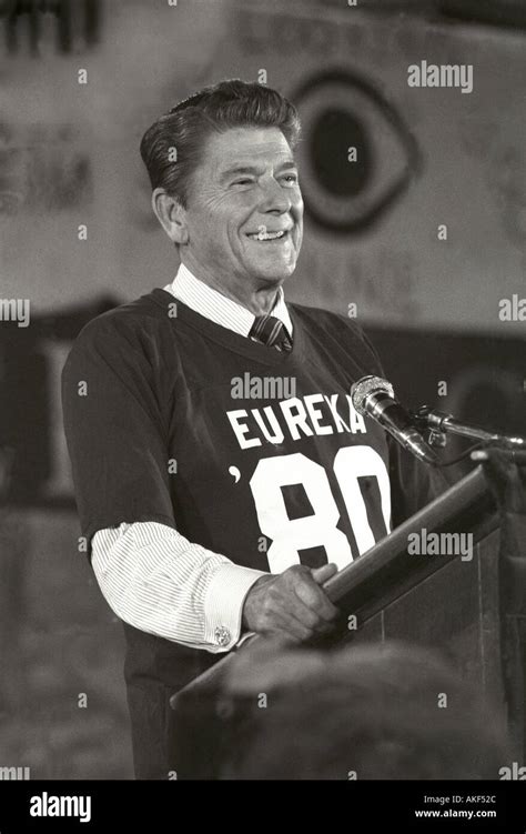 United States President Ronald Reagan Campaigning In 1980 At His Alma Mater Eureka College In