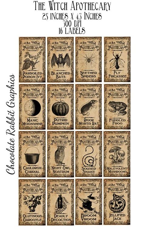 Halloween Witch Aged Apothecary Potion Labels Digital Download Bottle