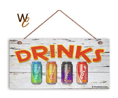 Drinks Sign Weathered Wood Soda Cans Sign 5 X Etsy