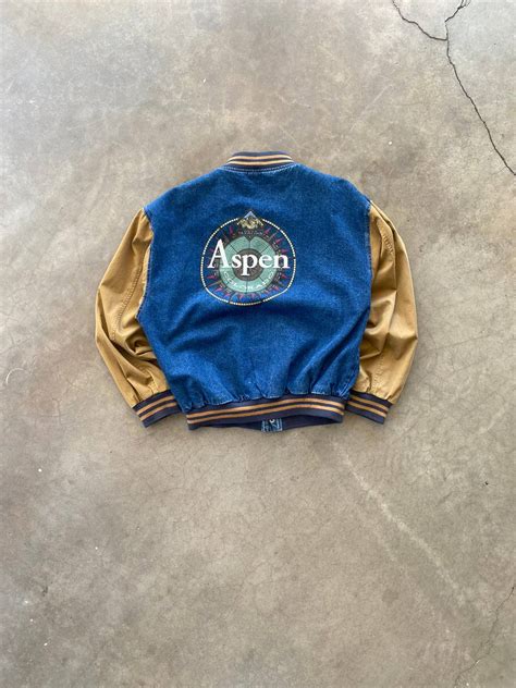 Vintage Vintage 90s Aspen Colorado Embroidered Denim Varsity Jacket