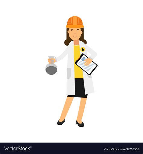 Female Chemical Engineer Character Working On Oil Vector Image
