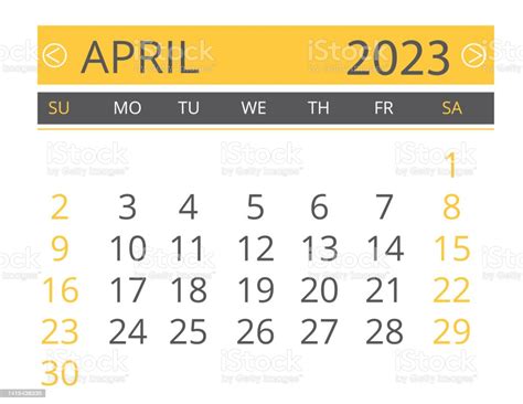 2023 Monthly Calendar Template With The Week Beginning On Sunday Stock