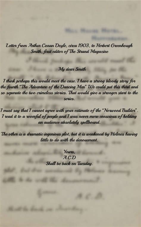 Letter From Arthur Conan Doyle Circa 1903 To Herbert Greenhough Smith