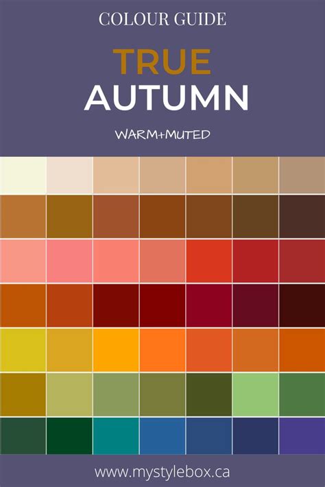 True Autumn Color Guide Fall Color Palette Warm Autumn Autumn Color