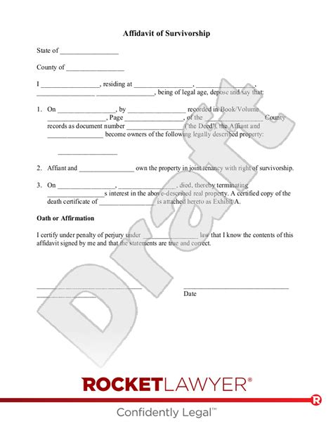 Free Affidavit Of Survivorship Rocket Lawyer Survivorship Affidavit