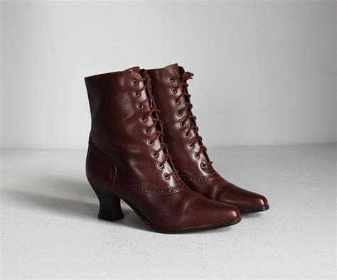 Vintage Dark Brown Leather Lace Up Granny Boots W Heels 7 Etsy
