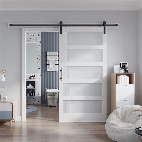 Buy 42 x 84 Inch Glass Sliding Barn Door Slab and 7ft Hardware Kit