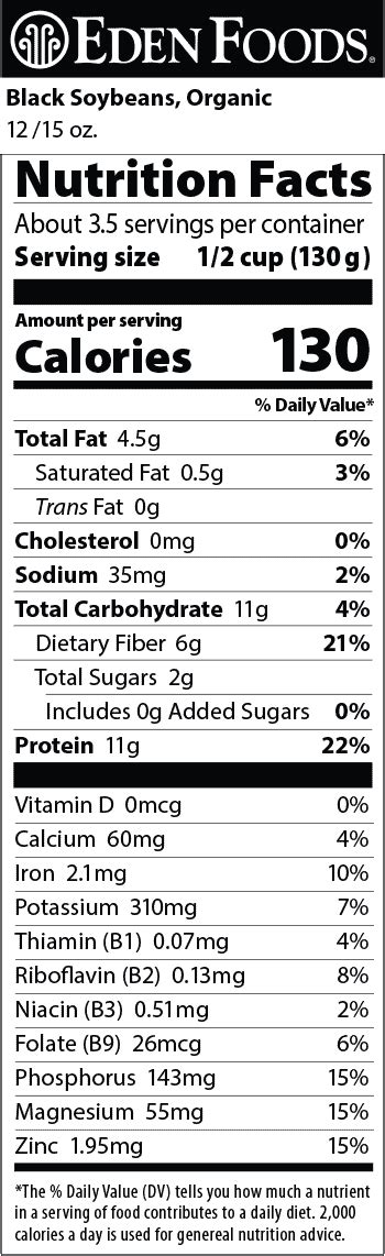 Eden Black Soy Beans Nutritional Information Nutrition Pics