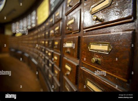 Wooden Drawers In An Old Library Stock Photo Alamy