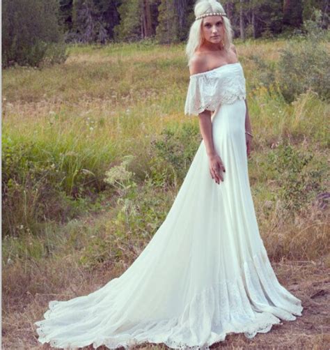 New Wedding Dresses Cream Ivory Off The Shoulder Lace Edge Chiffon