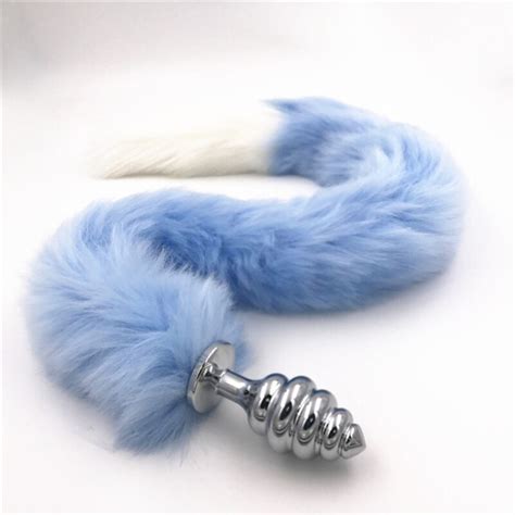 Size Anal Plug Stainless Steel Anal Dildo Thread Butt Stopper Blue White Splicing Tail Anus