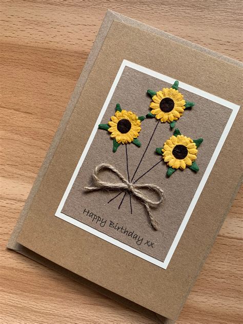 Sunflower Birthday Card Handmade Unique Pretty Happy Birthday Etsy