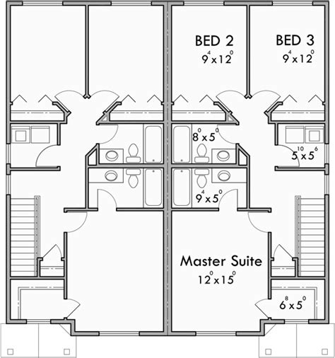 Upper Floor Plan For D 599 Duplex House Plans 2 Story Duplex Plans 3