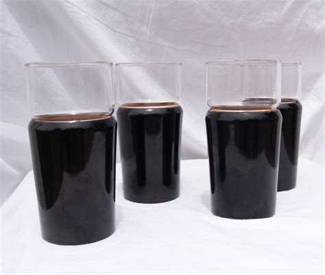 Mid Century Tumblers Black Drinking Glasses Set Of Four