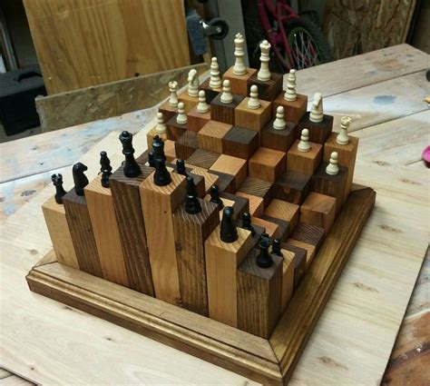 A finely crafted chess or game table that makes a great conversation piece on you coffee table. Custom 3D Chess set | Diy chess set, Wood creations, Wood ...