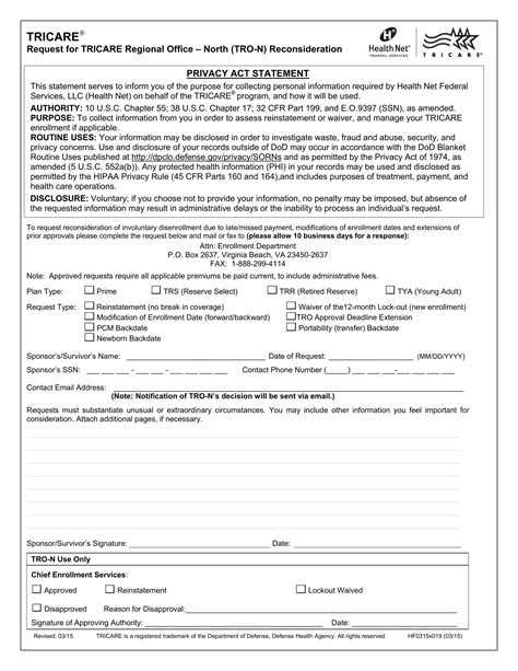 Tricare Reinstatement Form ≡ Fill Out Printable Pdf Forms Online