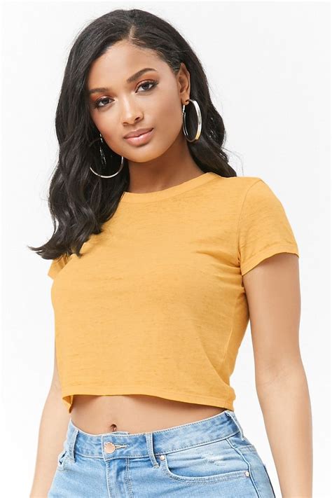 Semi Cropped Slub Knit Tee Forever21 Latest Trends Tops Knit Tees
