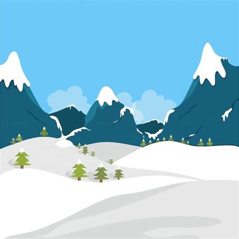 Paisaje De Invierno Con Campo Nevado Y Montañas Vector Premium