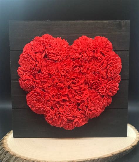 Red Sola Wood Flower Heart Wreath Wood Heart Board Wreath Etsy In
