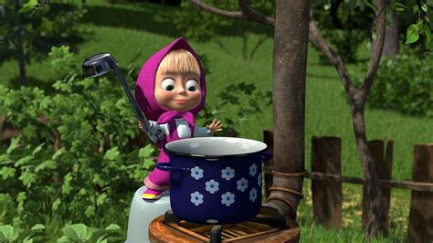 Download Masha And The Bear With Big Cooker Wallpaper