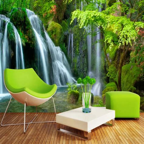 Custom Self Adhesive Waterproof Wallpaper 3d Waterfalls Forest