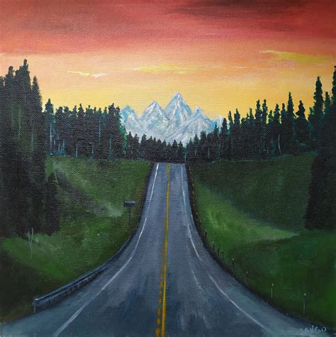 Road Highway Road Painting Mountain Painting Acrylic Easy Landscape Paintings