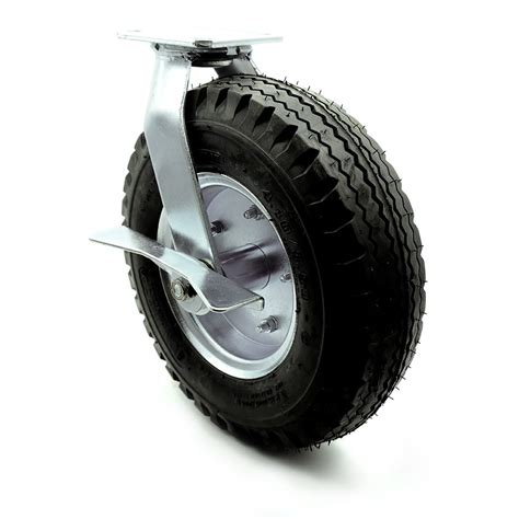 12 Pneumatic Swivel Caster With Brake Black Rubber Wheel 450 Lbs