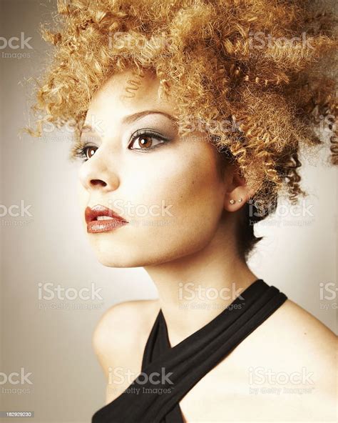 Portrait Of Beautiful Mixed Raced Woman With Afro In Profile Stock